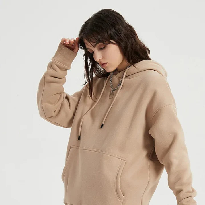 Cosy fleece hoodie and jogger set in light pink, grey, and navy blue colours for ultimate comfort and style