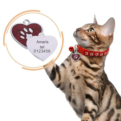 Elegant glittering cat identification tag made of metal with sparkling sequins for a stylish and safe accessory