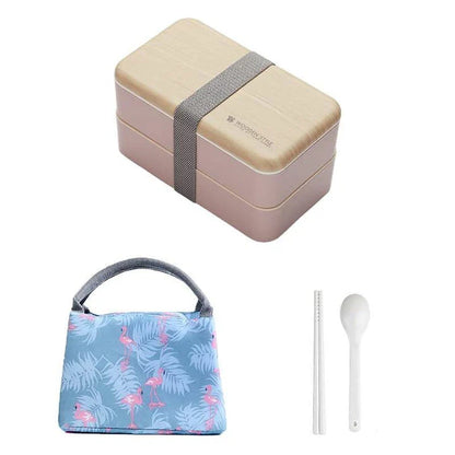 Premium BPA-free double-layer lunch box with stainless steel spoon and chopsticks, perfect for office, picnics, and on-the-go dining