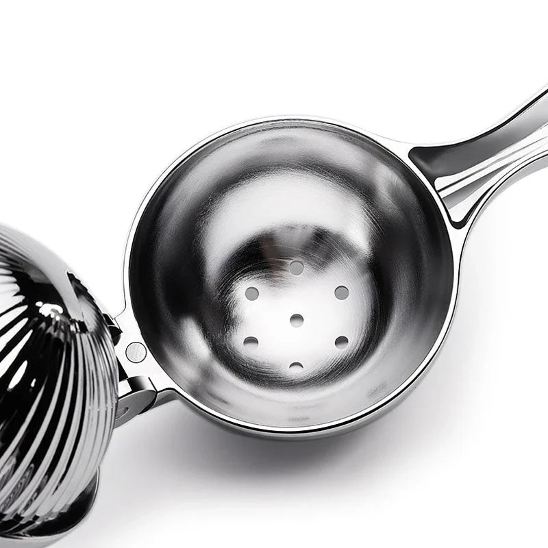 A high-quality manual lemon squeezer made of stainless steel for extracting fresh citrus juice