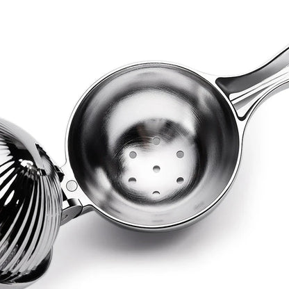A high-quality manual lemon squeezer made of stainless steel for extracting fresh citrus juice