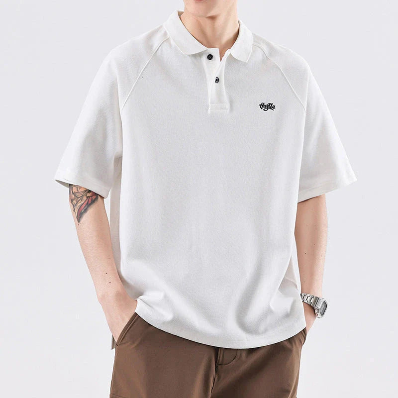 Stylish everyday raglan t-shirt for men in white, dark brown, and melange grey colours