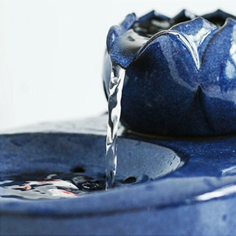 Elegant British-inspired ceramic drinking fountain with adjustable water flow and soothing ambiance