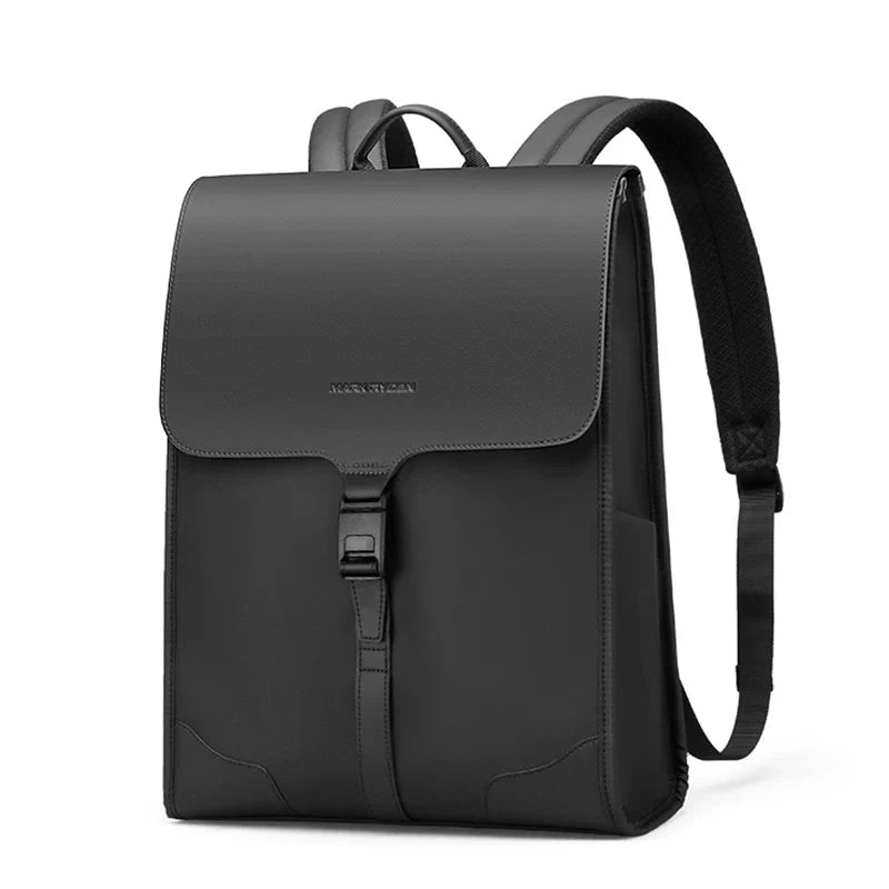 Stylish magnetic buckle laptop backpack for men, featuring a sleek design, spacious interior, and durable PU leather construction.
