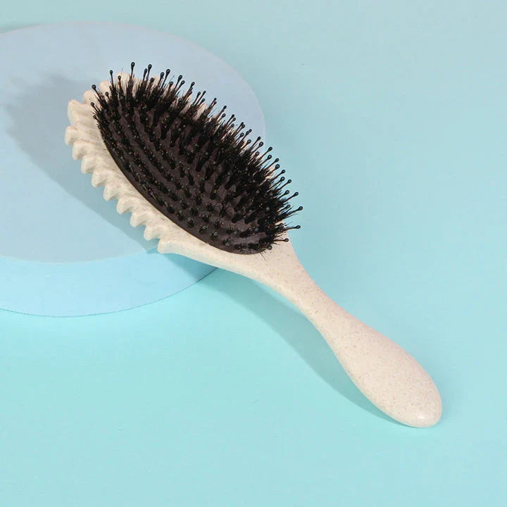 Boar Bristle Curl Defining Detangling Hair Brush in pink colour