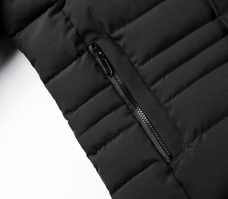 Warm and versatile fleece-lined cotton jacket for men in various classic colours, featuring a detachable hood for added protection against the elements.