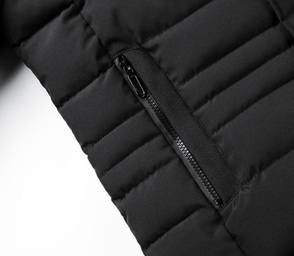 Warm and versatile fleece-lined cotton jacket for men in various classic colours, featuring a detachable hood for added protection against the elements.