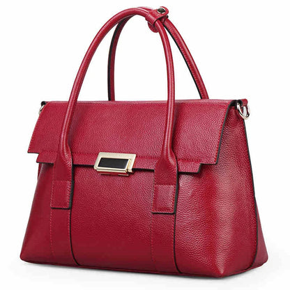 Premium first-layer cowhide leather shoulder bag with adjustable strap, spacious interior, and classic fashion design