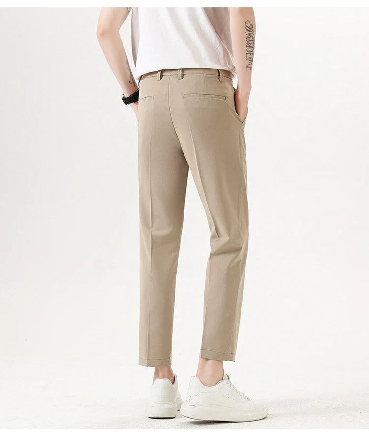 Men's sophisticated stretch trousers with tailored pencil fit, available in a range of classic colours