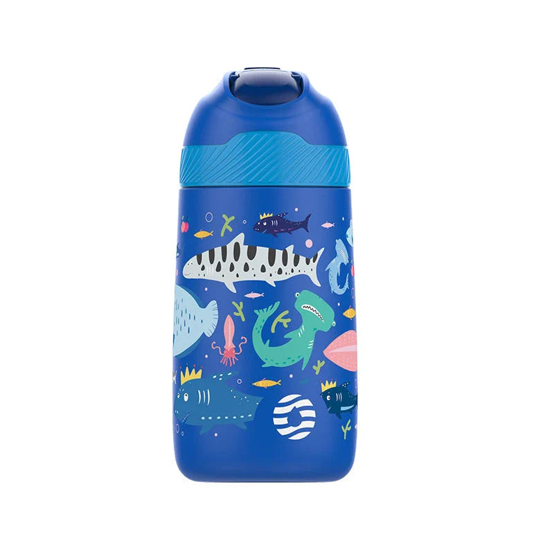 Premium children's vacuum insulated water bottle with straw in blue colour