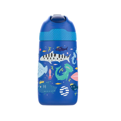Premium children's vacuum insulated water bottle with straw in blue colour