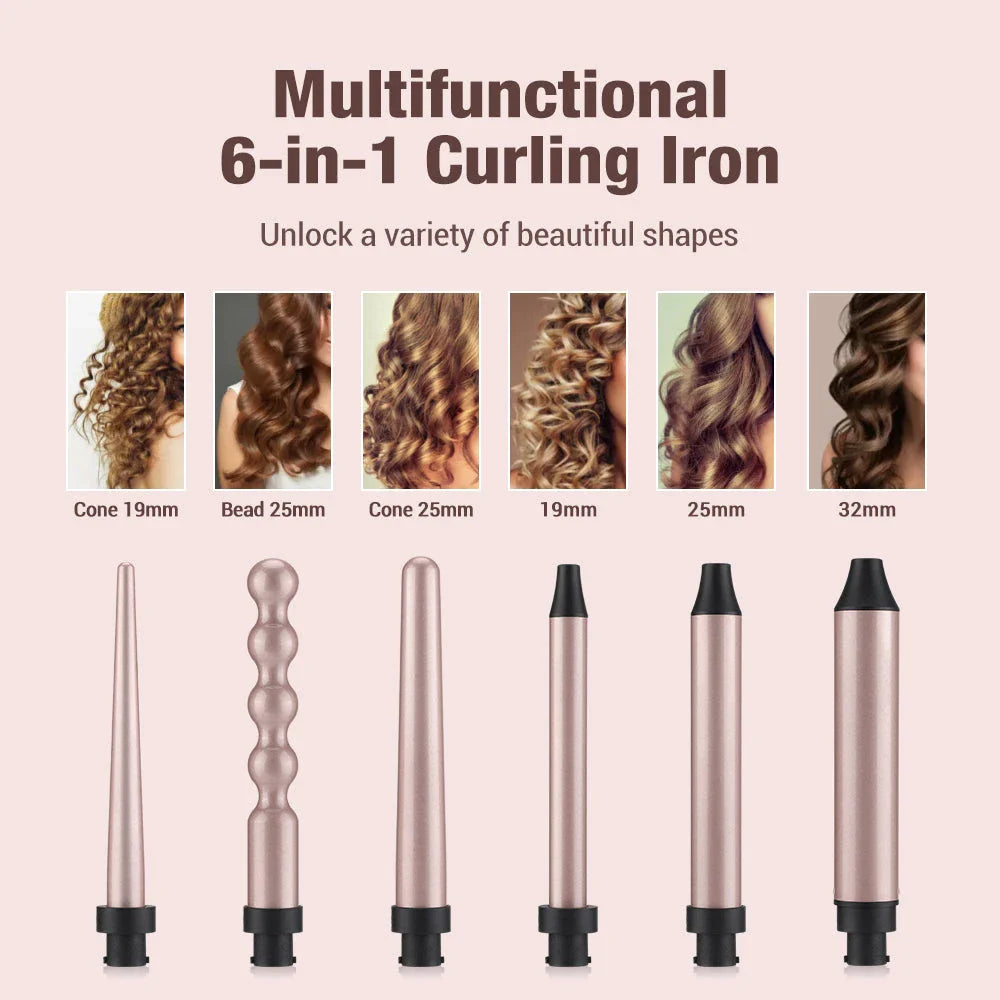 Premium 6-in-1 Fast Heating Hair Waver Iron with Automatic Temperature Control for Salon-Quality Curls at Home