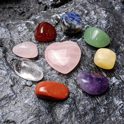 Elegant crystal jade chakra set with love hexagon pillar, natural stones for meditation and energy healing