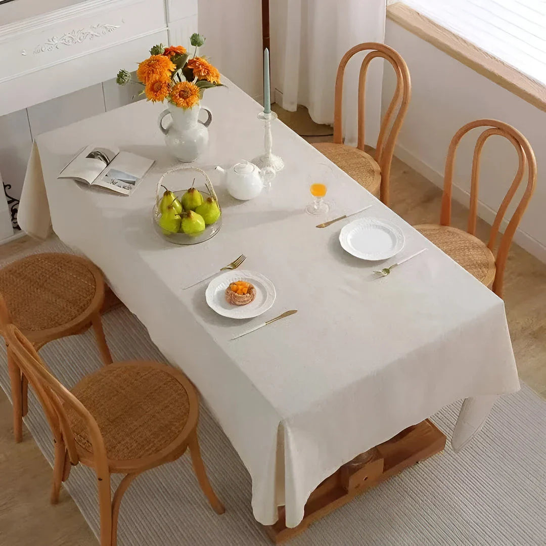 Elegant linen cotton tablecloth in natural flax colour, perfect for weddings, home parties, and dining banquets