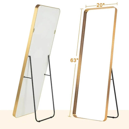 Elegant gold full-length mirror with a slender aluminum alloy frame, perfect for enhancing any living space.
