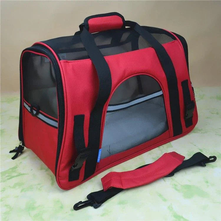 Portable pet carrier bag made of durable nylon with breathable mesh panels for your dog or cat's comfort during travel