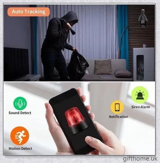 5G Wi-Fi smart home surveillance bulb camera with 360-degree coverage, night vision, and remote monitoring capabilities