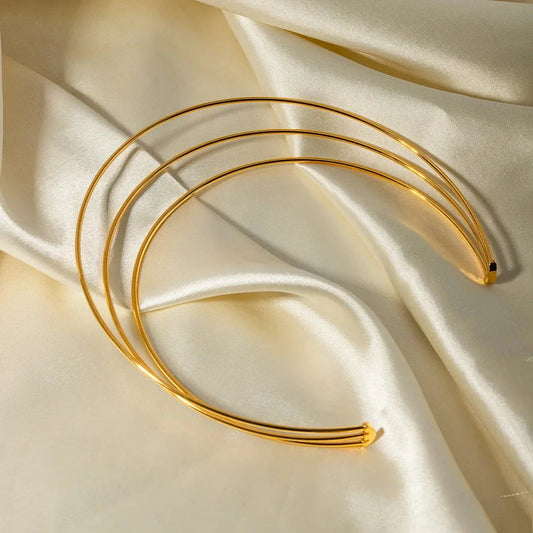 Elegant 18K gold-plated stainless steel necklace with a three-layer collar design, perfect for parties, anniversaries, and weddings
