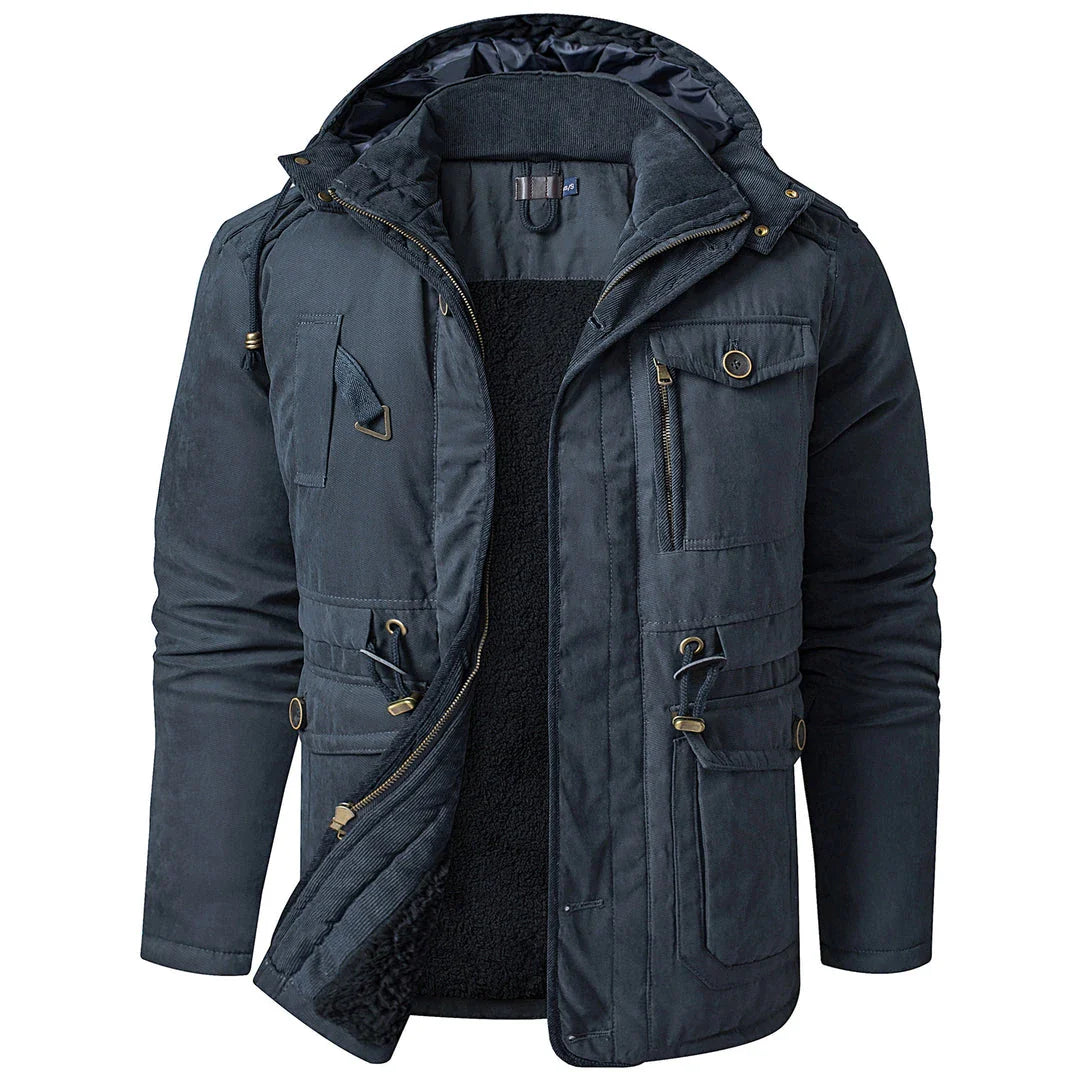 A premium fleece-lined and cotton-padded winter coat for plus-size men, available in a range of classic colours.