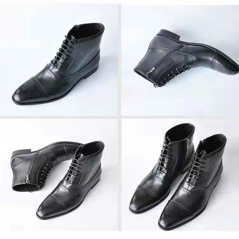 Premium artificial PU leather casual boots with pointed toe, wedge heel, and durable rubber sole for stylish British men