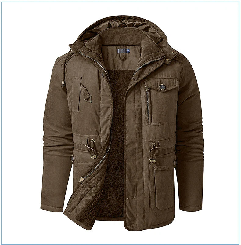 A premium fleece-lined and cotton-padded winter coat for plus-size men, available in a range of classic colours.
