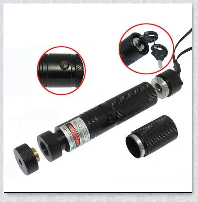 A high-powered green laser pointer pen with adjustable star cap and rechargeable design for presentations, stargazing, and versatile applications.