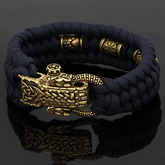 Stainless steel Viking bracelet with spinning rune beads in antique bronze finish