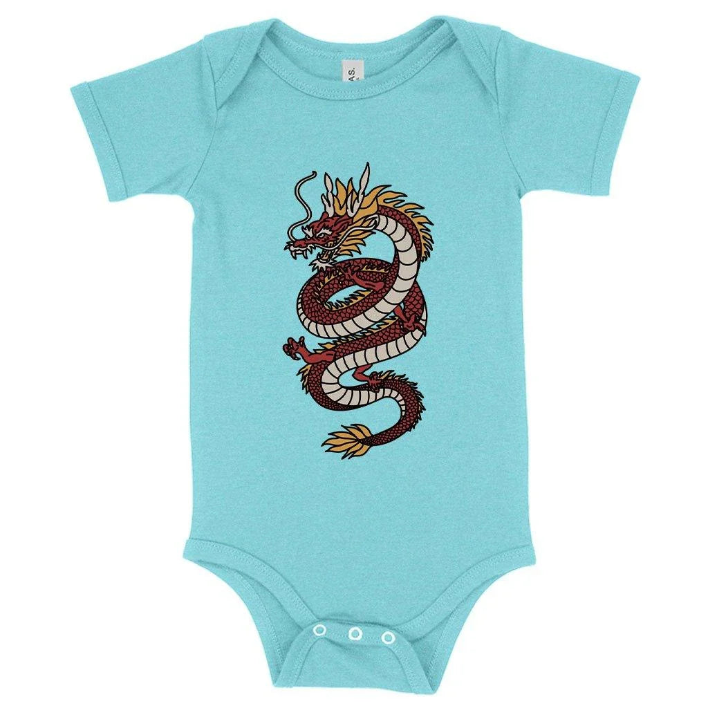 Cosy and flexible Baby Chinese Dragon Onesie in a variety of sizes for newborns and infants up to 24 months