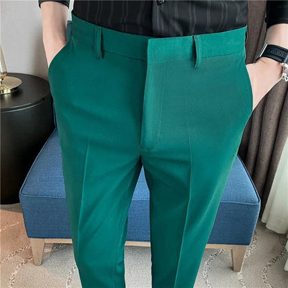 Premium men's suit trousers in a variety of colours, featuring a subtle textured drape and exceptional stretch for all-day comfort and style.