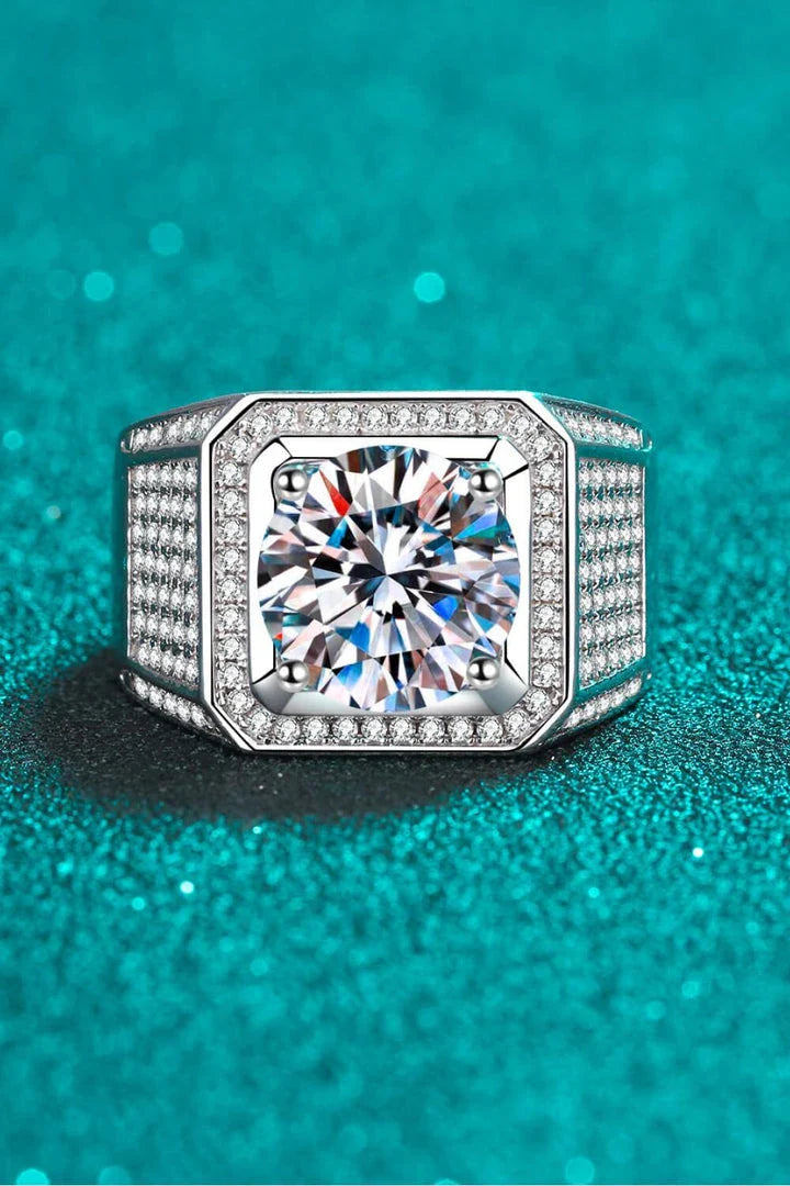 Elegant 925 sterling silver ring featuring a mesmerizing moissanite centre stone and delicate zircon accent stones