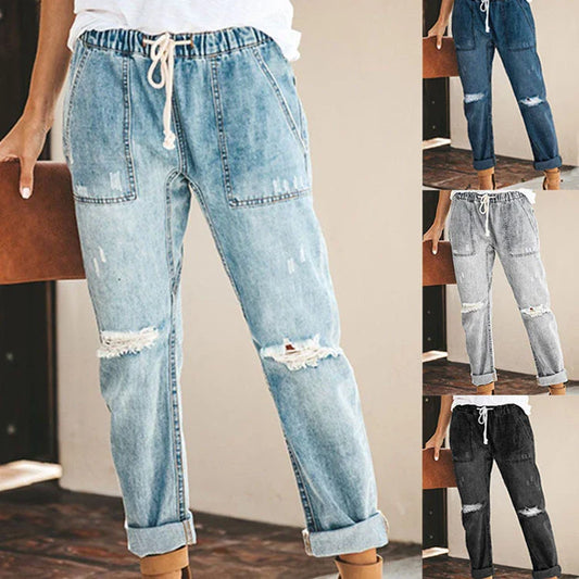 Premium women's straight-leg jeans in a variety of colours with ripped detailing, perfect for casual and smart-casual occasions.