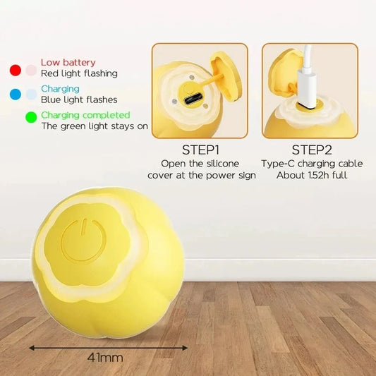Intelligent LED cat toy ball with dynamic movements and colourful lights to engage and entertain feline companions