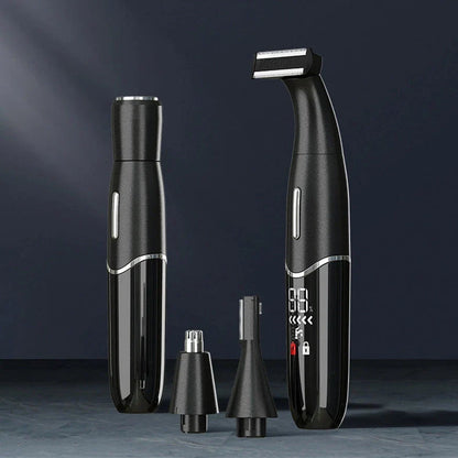 4-in-1 Rechargeable Electric Shaver for Men and Women, featuring premium materials, efficient hair removal, and smart charging capabilities