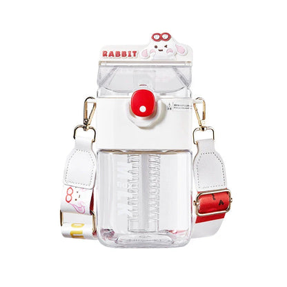 Charming cartoon-themed reusable plastic cup with straw and tea infuser, perfect for daily hydration and on-the-go use