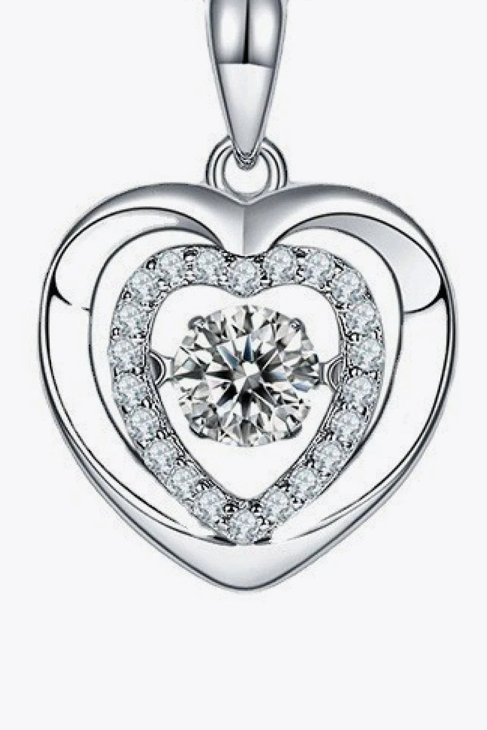 Elegant moissanite heart pendant necklace in 925 sterling silver, featuring a sparkling moissanite centre stone and shimmering zircon accents