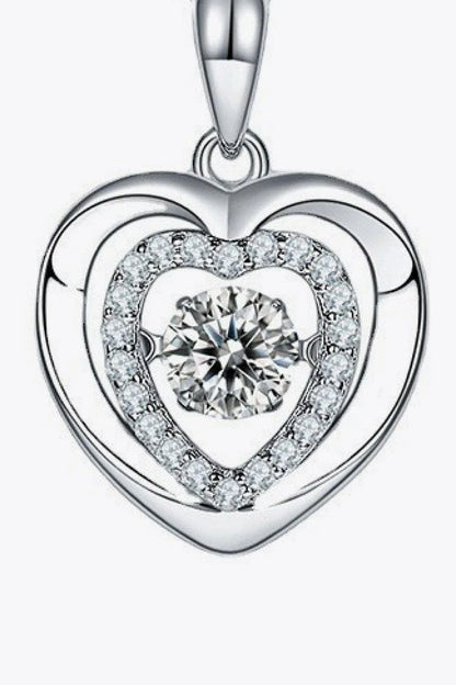 Elegant moissanite heart pendant necklace in 925 sterling silver, featuring a sparkling moissanite centre stone and shimmering zircon accents