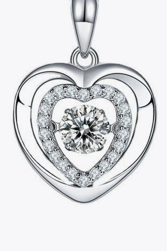 Elegant moissanite heart pendant necklace in 925 sterling silver, featuring a sparkling moissanite centre stone and shimmering zircon accents