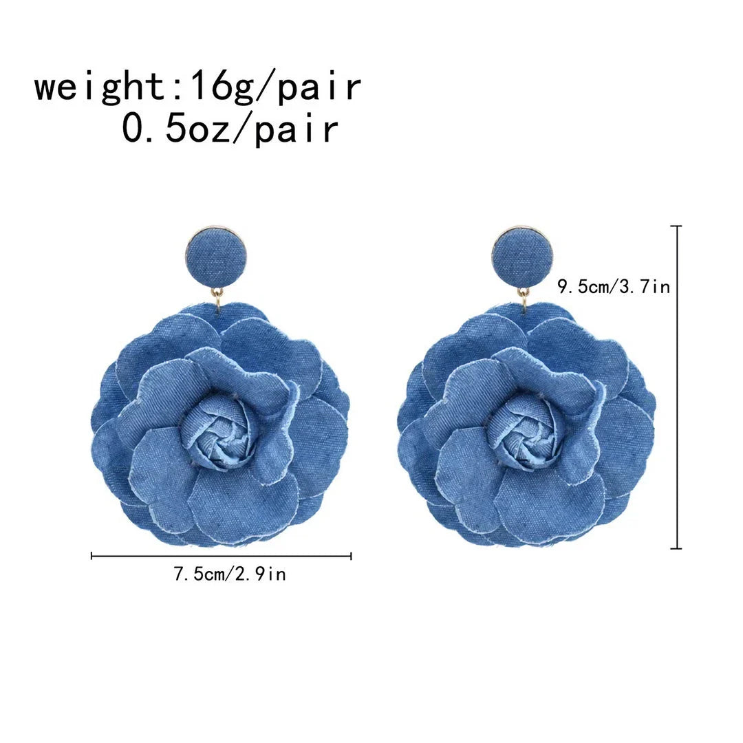 Exquisite denim drop earrings with charming accents, perfect for elevating British fashion and style