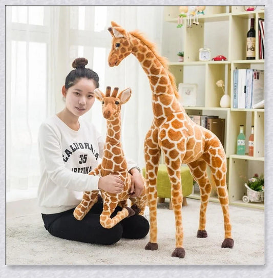 Huge, realistic giraffe plush toys in various sizes, made of soft cotton for cuddly comfort