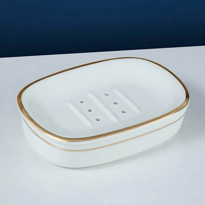 Elegant Nordic gold inlay double layer ceramic soap holder for dry soap and clean countertops