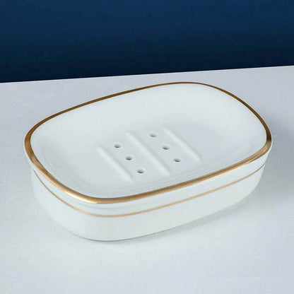 Elegant Nordic gold inlay double layer ceramic soap holder for dry soap and clean countertops