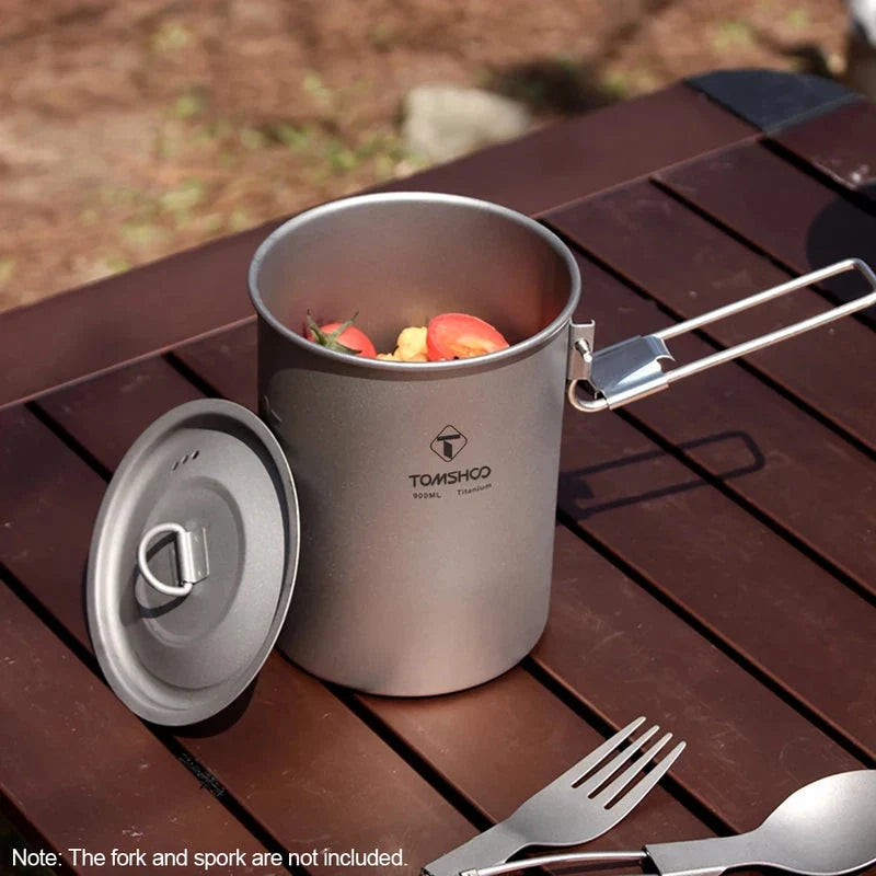 Durable titanium camping pot with lid and collapsible handle for outdoor adventures
