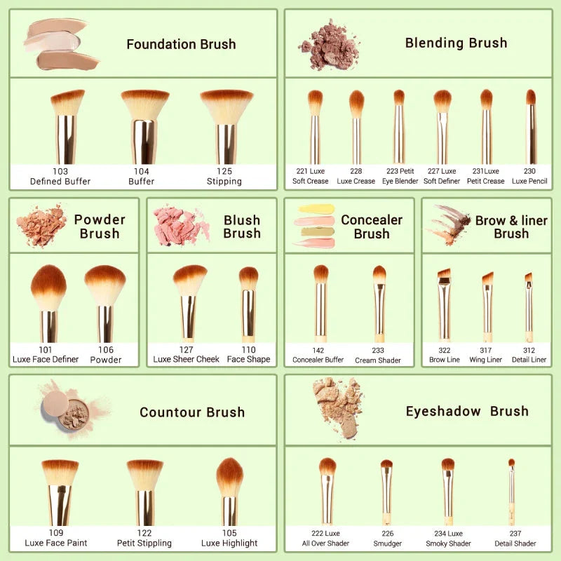 A 25-piece set of high-quality bamboo makeup brushes with soft synthetic bristles for flawless makeup application