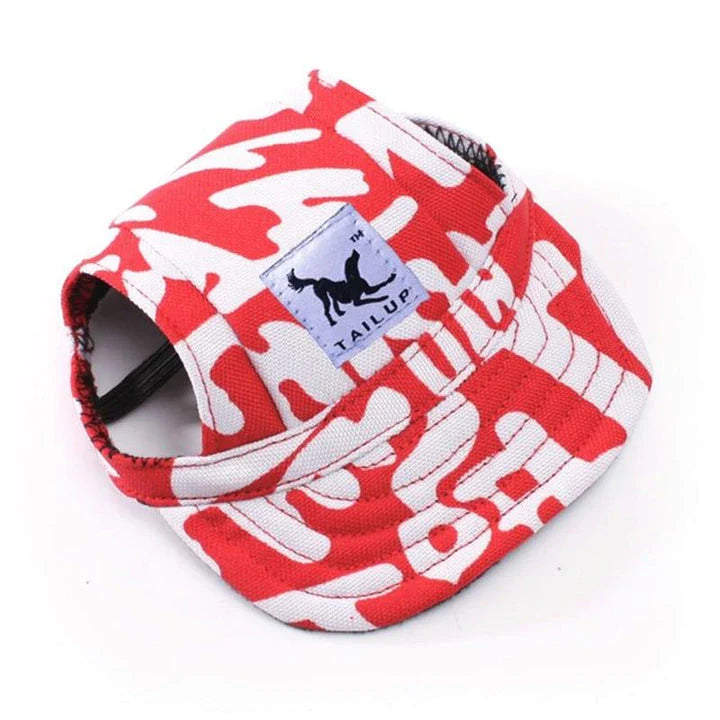 A stylish canvas pet cap with vibrant animal-themed prints, designed for comfort and fashion-forward canine companions.