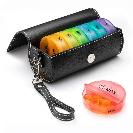7 Days Pill Box Travel Weekly Medicine Organizer - Transparent Round Pill Case with Day and Night Markings