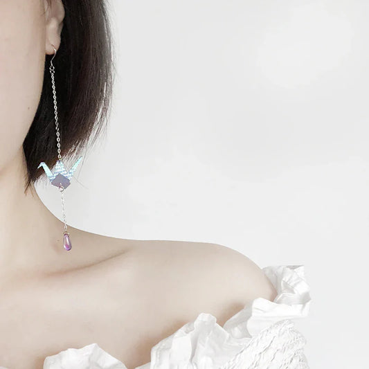 Exquisite handcrafted Thousand Origami Crane Earrings in silver and gold tones, a unique British treasure