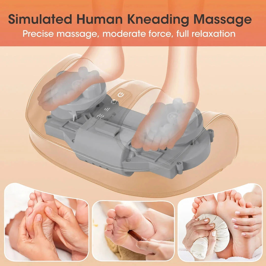A luxurious electric foot and calf massager with Shiatsu kneading and a soothing 42°C hot compress, providing professional-grade relaxation and muscle recovery at home.