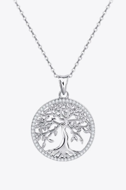 925 Sterling Silver Moissanite Tree Pendant Necklace with Adjustable Chain