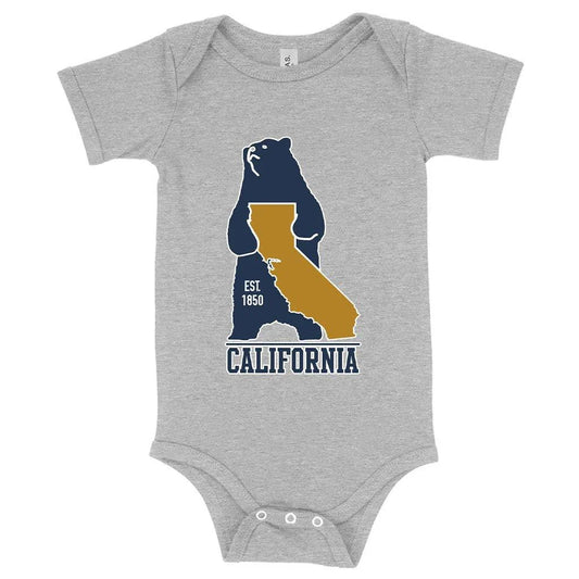 Soft, comfortable and ethically-made baby onesie featuring a vintage California bear design, perfect for newborns to 24 months