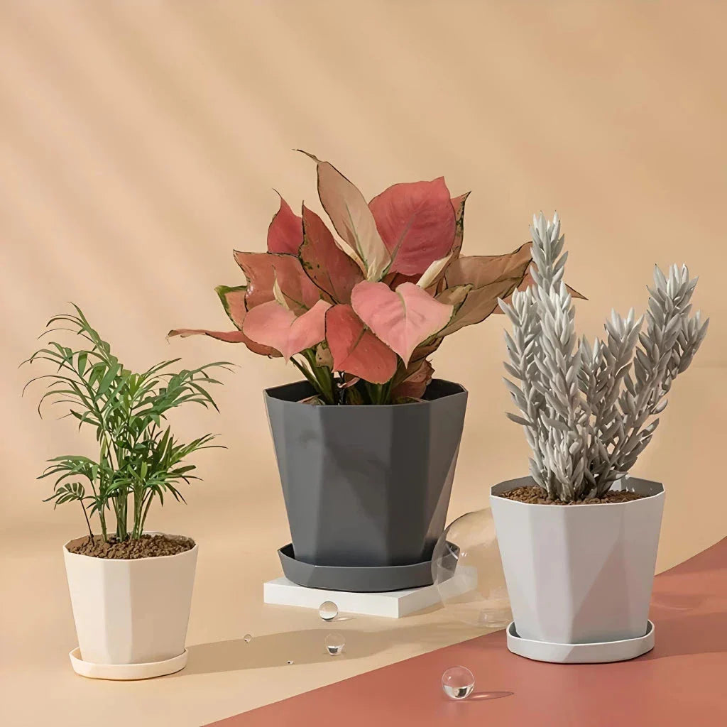 Nordic-style resin flower pot in grey, featuring a minimalist design and suitable for indoor use in UK homes and offices